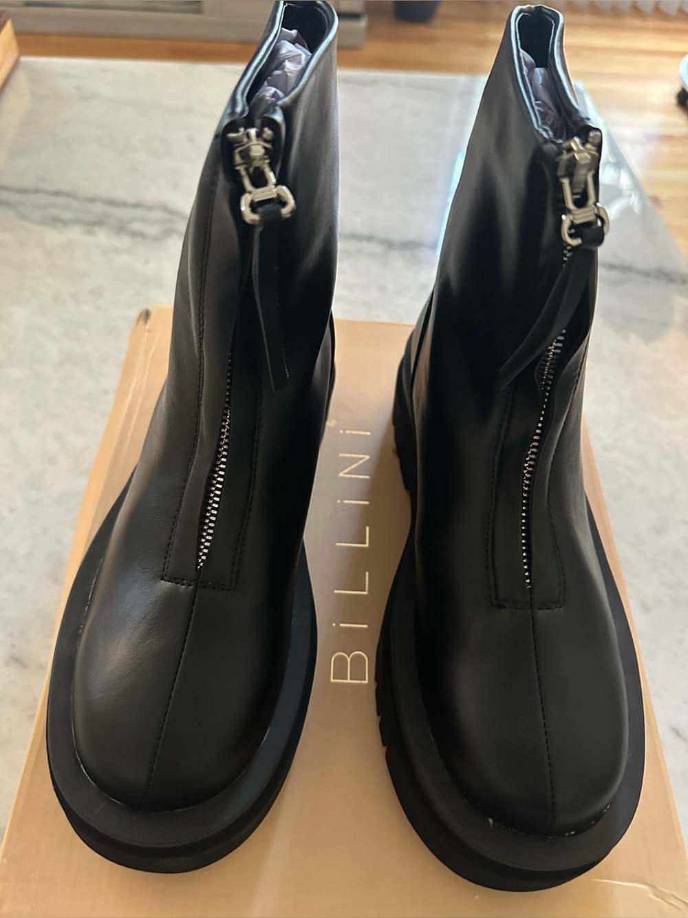 Billini Jordyn Black Front-Zip Leather Ankle Boots in 7, 8 and 9!